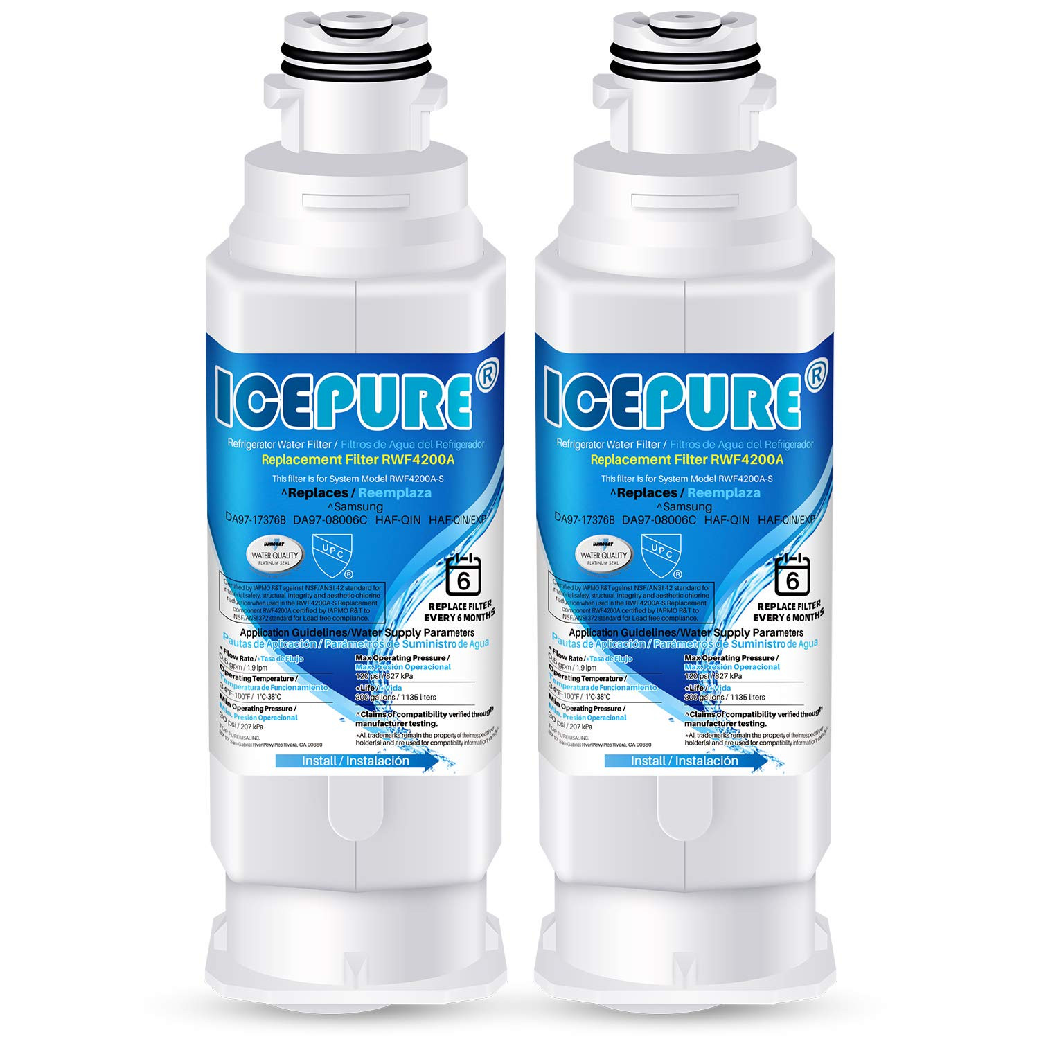 2 Pack Fit For Samsung DA97-17376B HAF-QIN/EXP Refrigerator Water Filter Icepure