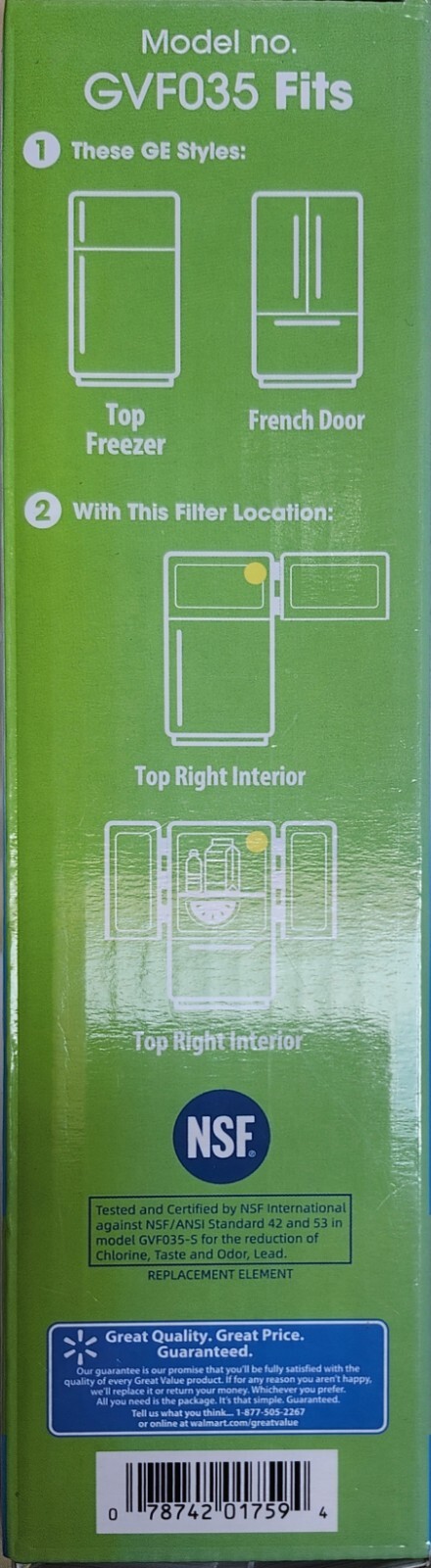 2 Great Value Refrigerator Filter Model No. GVF035 Replacement for GE Kenmore