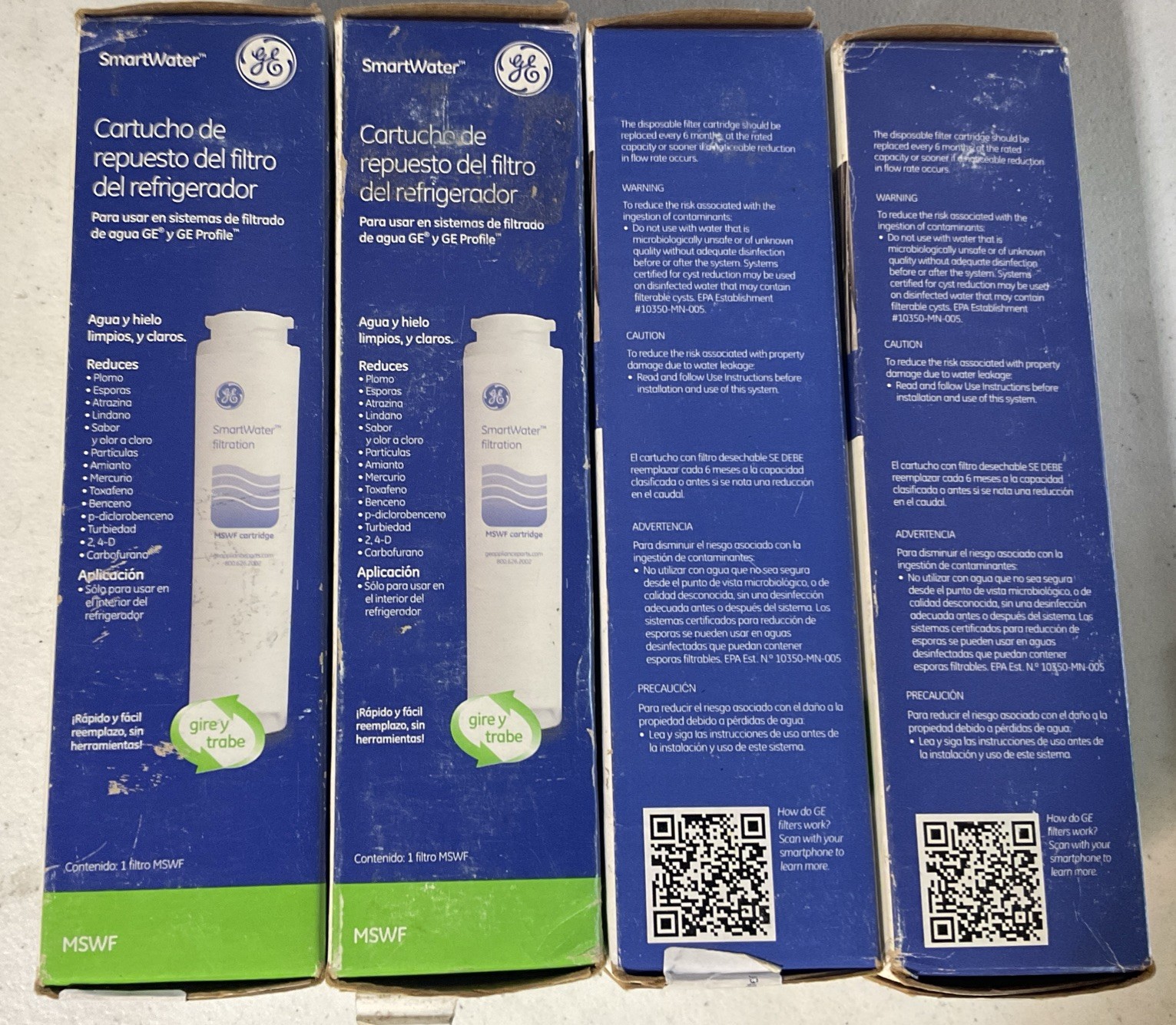 4 New Genuine GE MSWF Refrigerator Water Filter Cartridge SmartWater