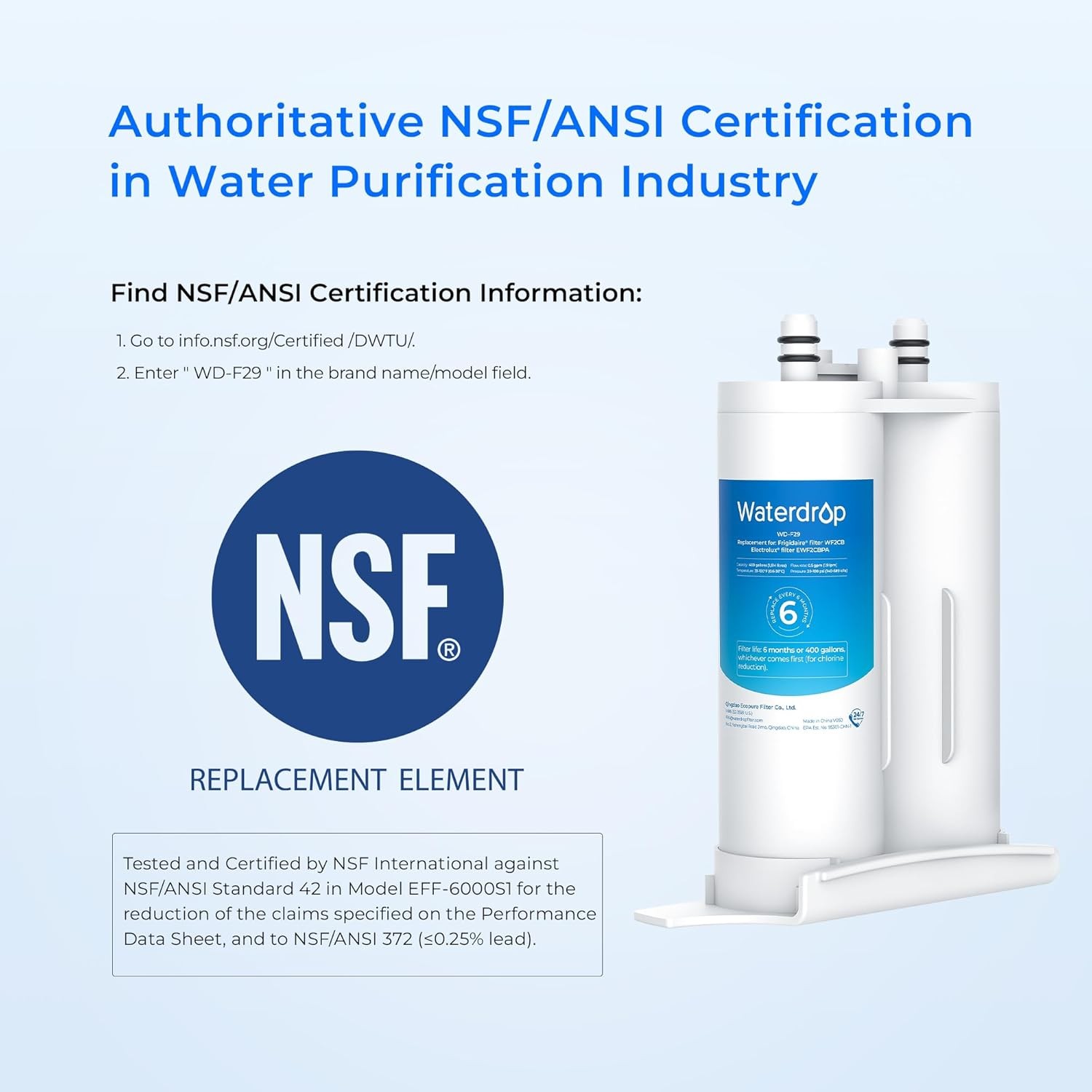 Waterdrop Refrigerator Water Filter, Replacement for WF2CB, PureSource2, 1 Pack