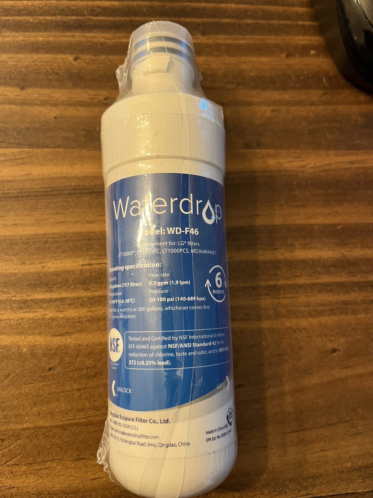 Waterdrop Model WD-F46 Refrigerator Water Filter Replacement New No Box Sealed