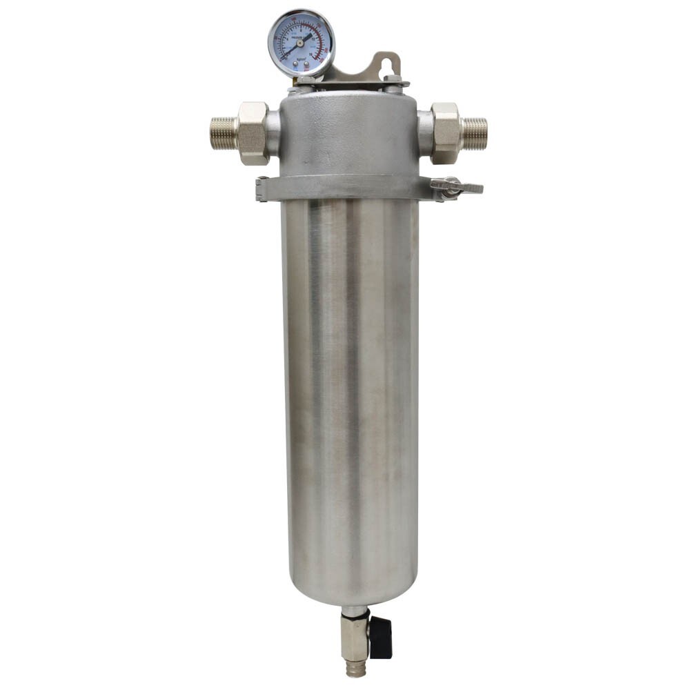 17″ Water Filter Housing 40um Screen +Water Pressure Gauge 1″ NPT 8 Ton/h 58psi