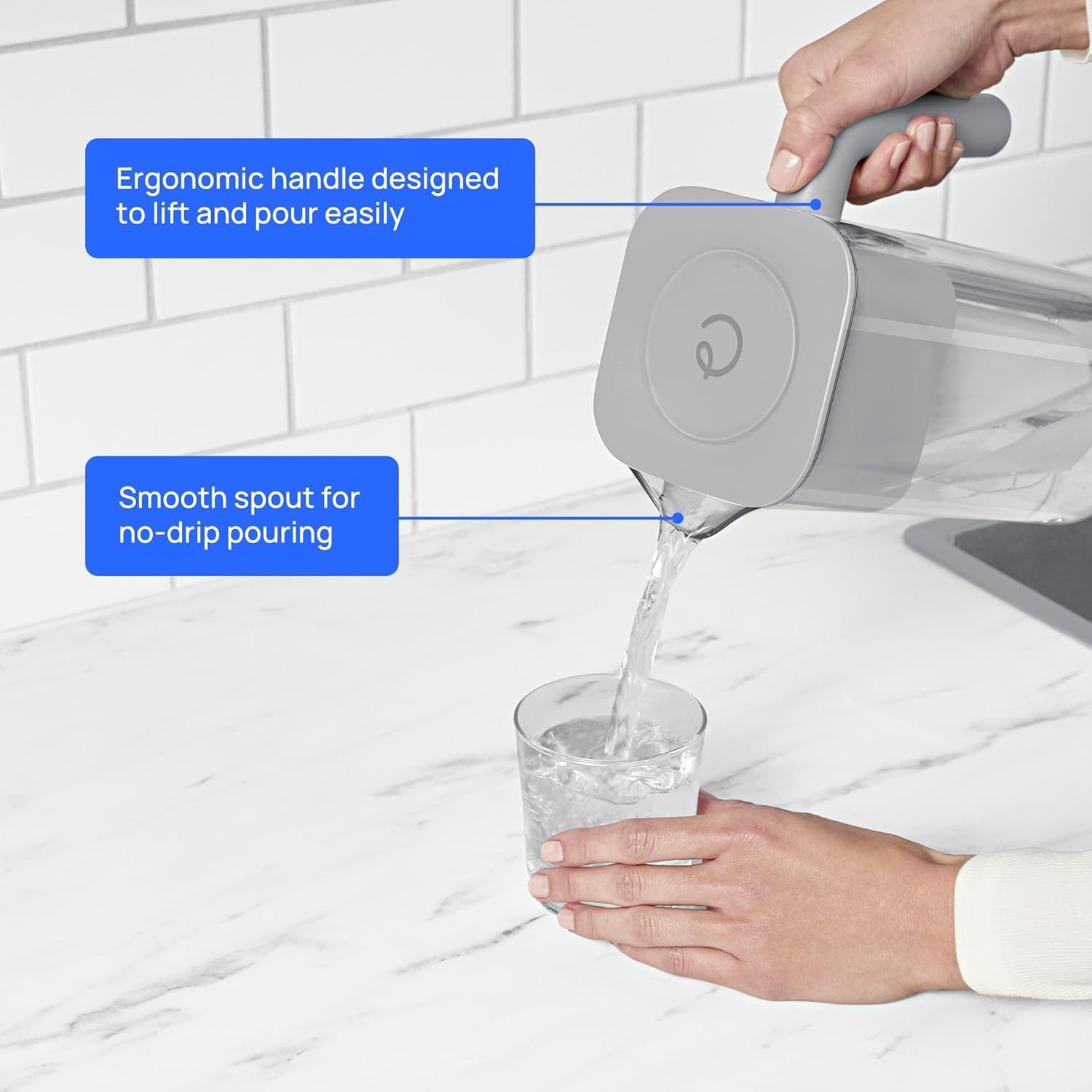 12-Cup Advanced Water Filter Pitcher with Built-In TDS Meter & Ergonomic Handle