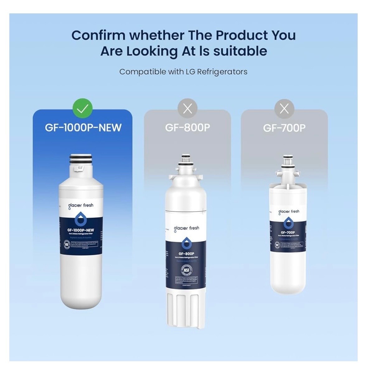 3 PACK GLACIER FRESH GF-1000P-NEW LT1000PC Refrigerator Water and Air Filter