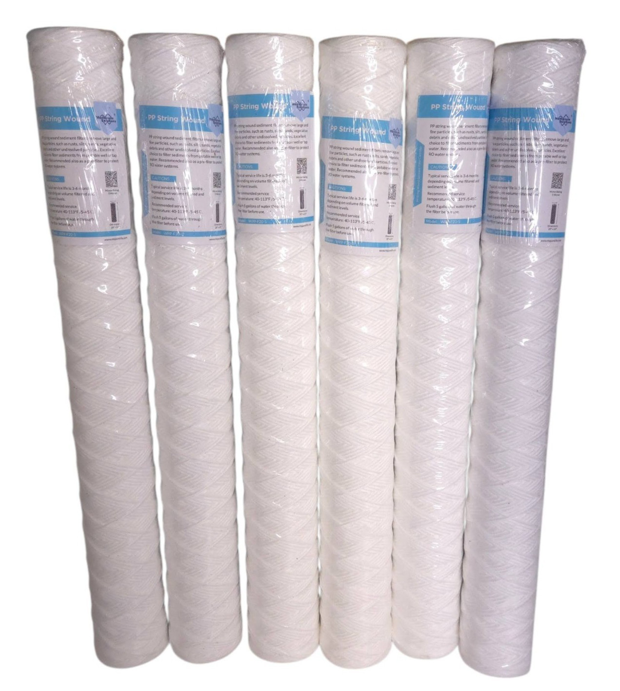 6 Pack 5 Micron 2.5″ OD x 20″ Sediment Water Filter String Wound Polypropylene