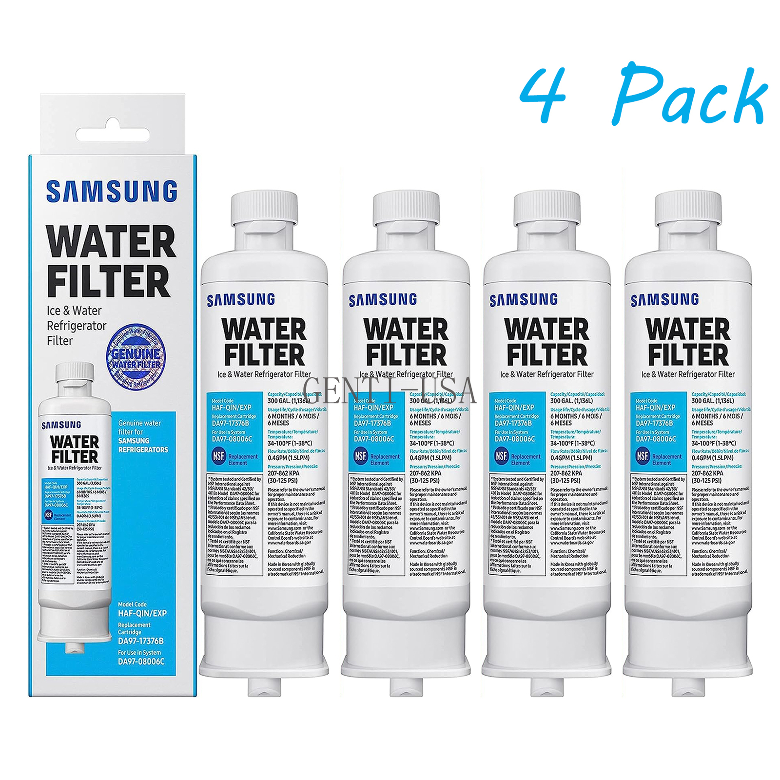4 PACK Samsung DA97-17376B HAF-QIN/EXP REFRIGERATOR Water Filter