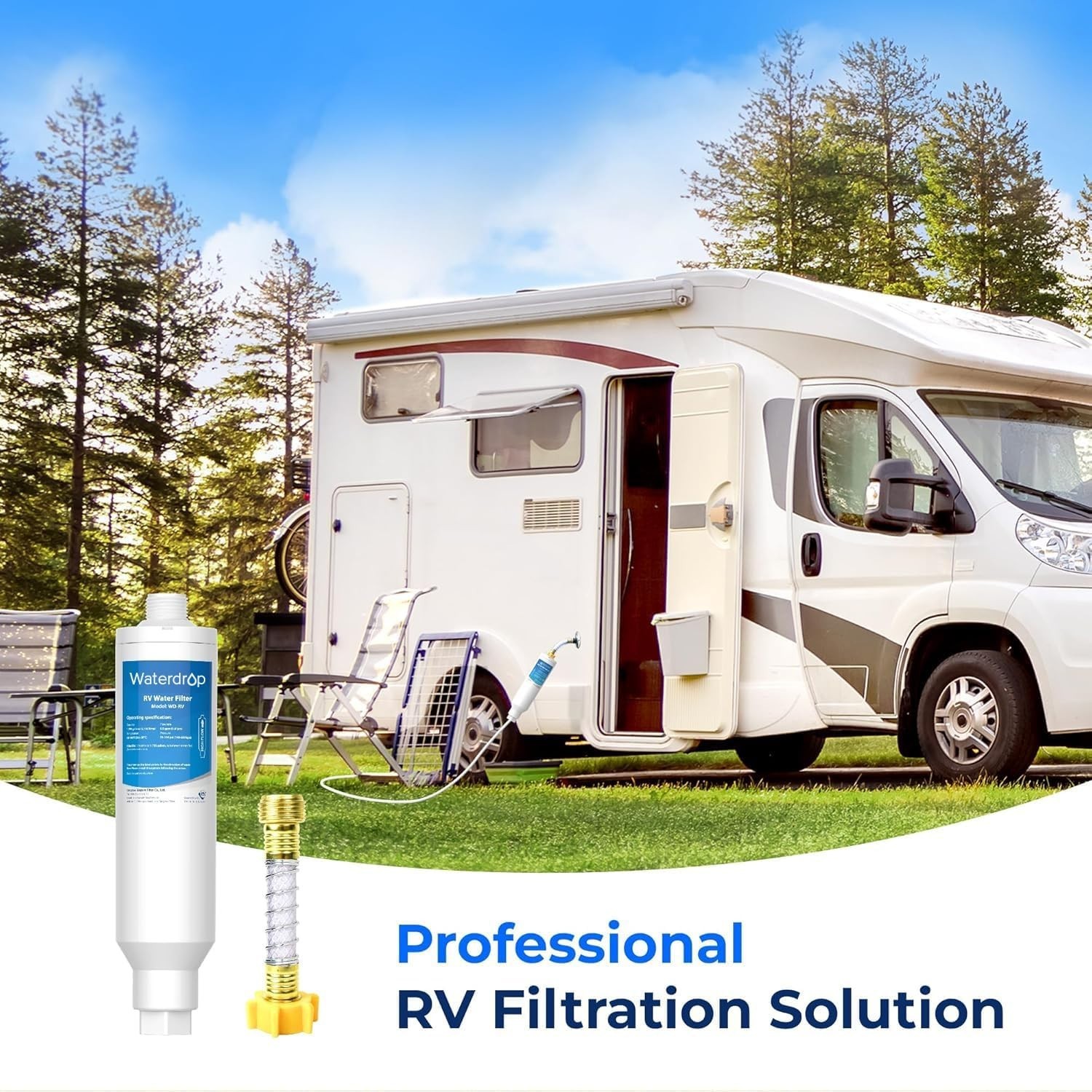 RV Inline Water Filters with 1 Flexible Hose Protector, NSF Certified, 2 Pack