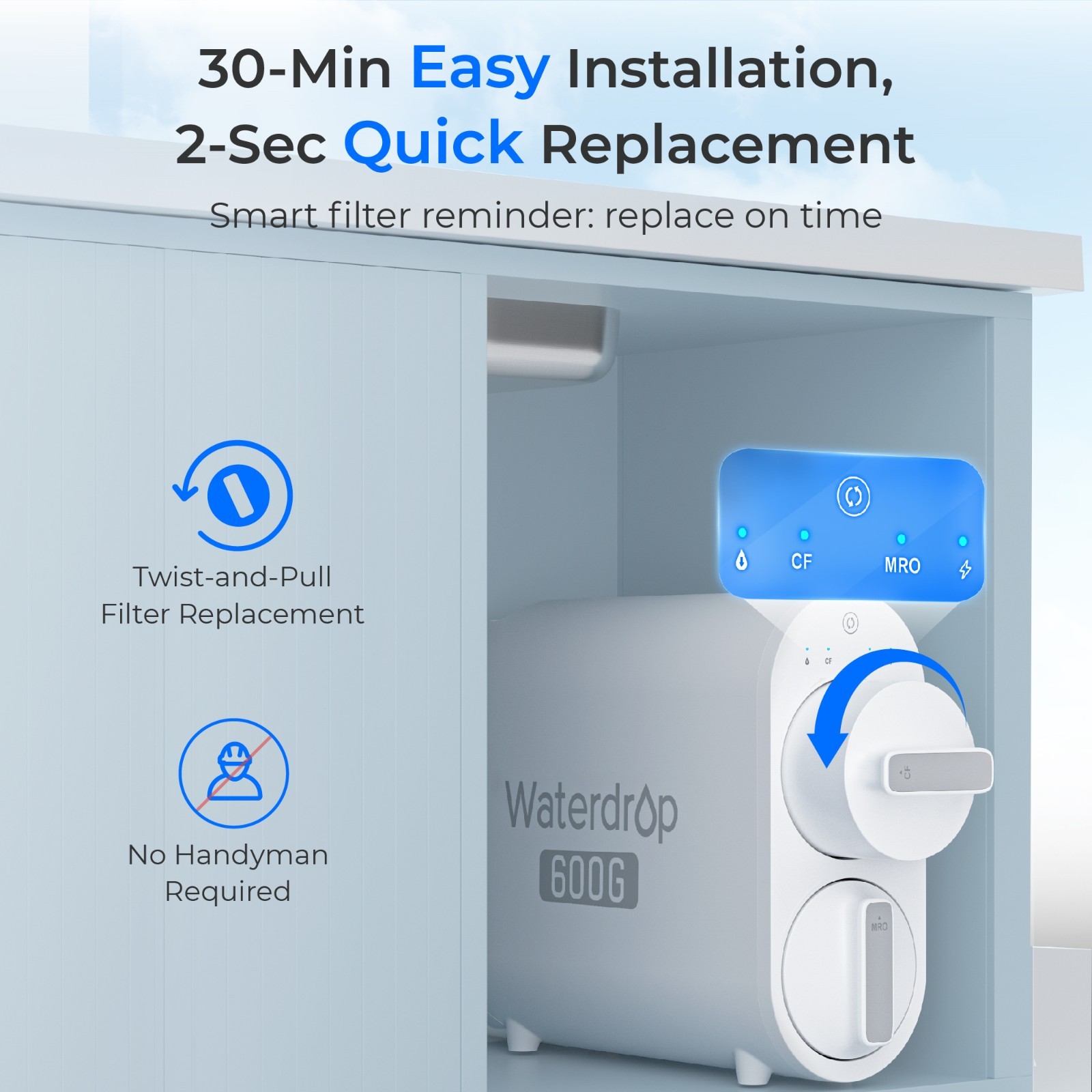 Waterdrop G2P600 Reverse Osmosis System, 600 GPD Reverse Osmosis Water Filter
