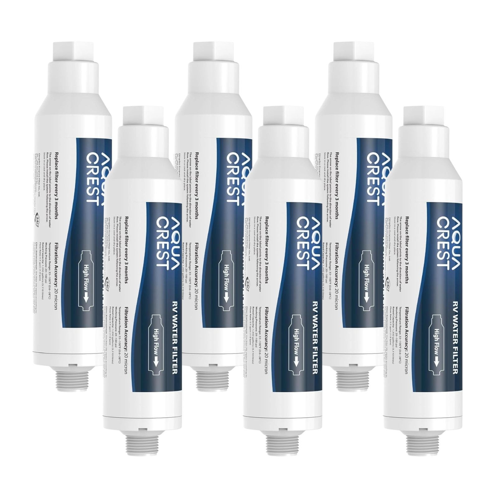 AQUA CREST RV Water Filter, RV Inline Water Filter with NSF Certified, 6 Pack