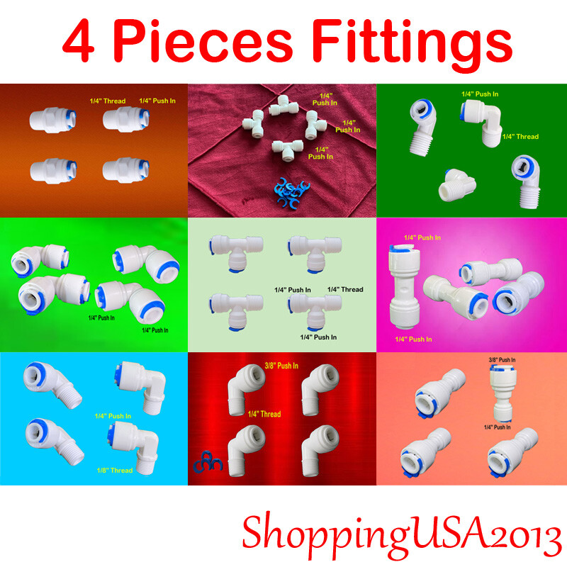 4 Pcs Water Filter Connector Fitting Quick Connect Thread Push In 1/4″ 3/8″ BSP
