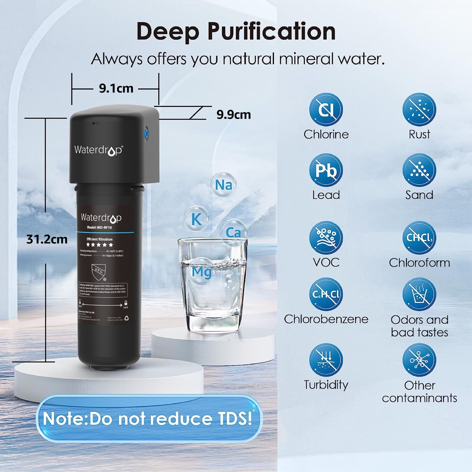 Waterdrop 10UA Under Sink Water Filter System,8K Gallons High Chlorine Reduction