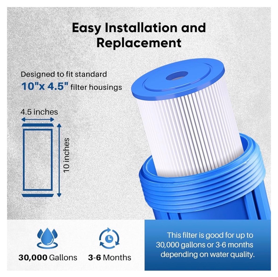 2 PACK PUREPLUS 5 Micron 10″ x 4.5″ Whole House Pleated Sediment Filter PPL10BB