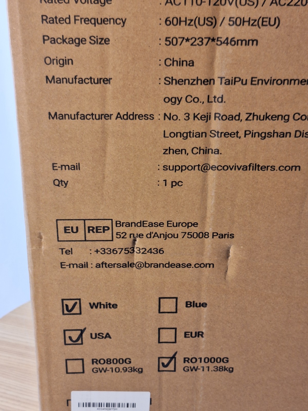 Ecoviva 1000GPD Under Sink Reverse Osmosis Water Filter Filtration System