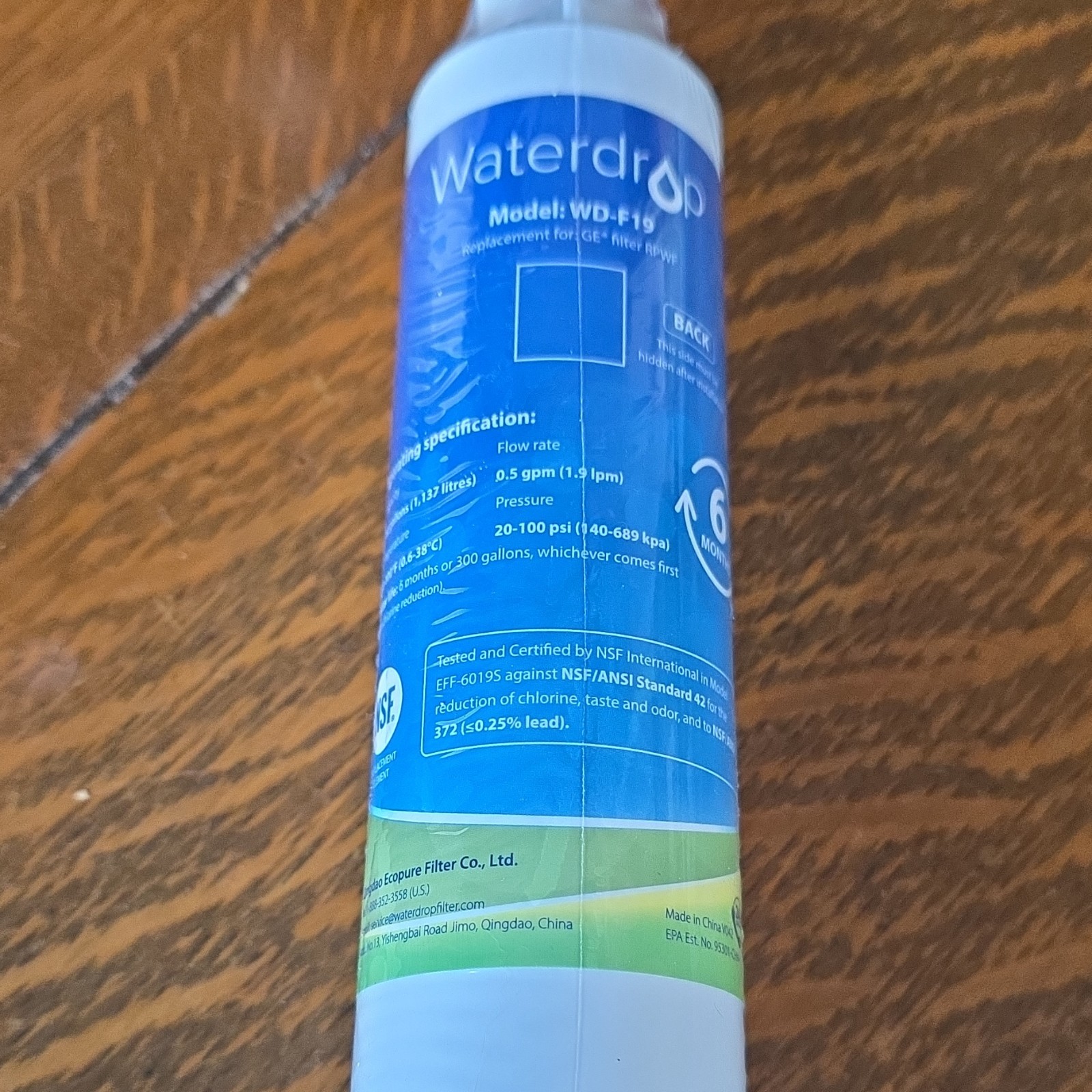Waterdrop WD-F19 Refrigerator Filter for GE RPWF, Carbon Block, 300 Gallons