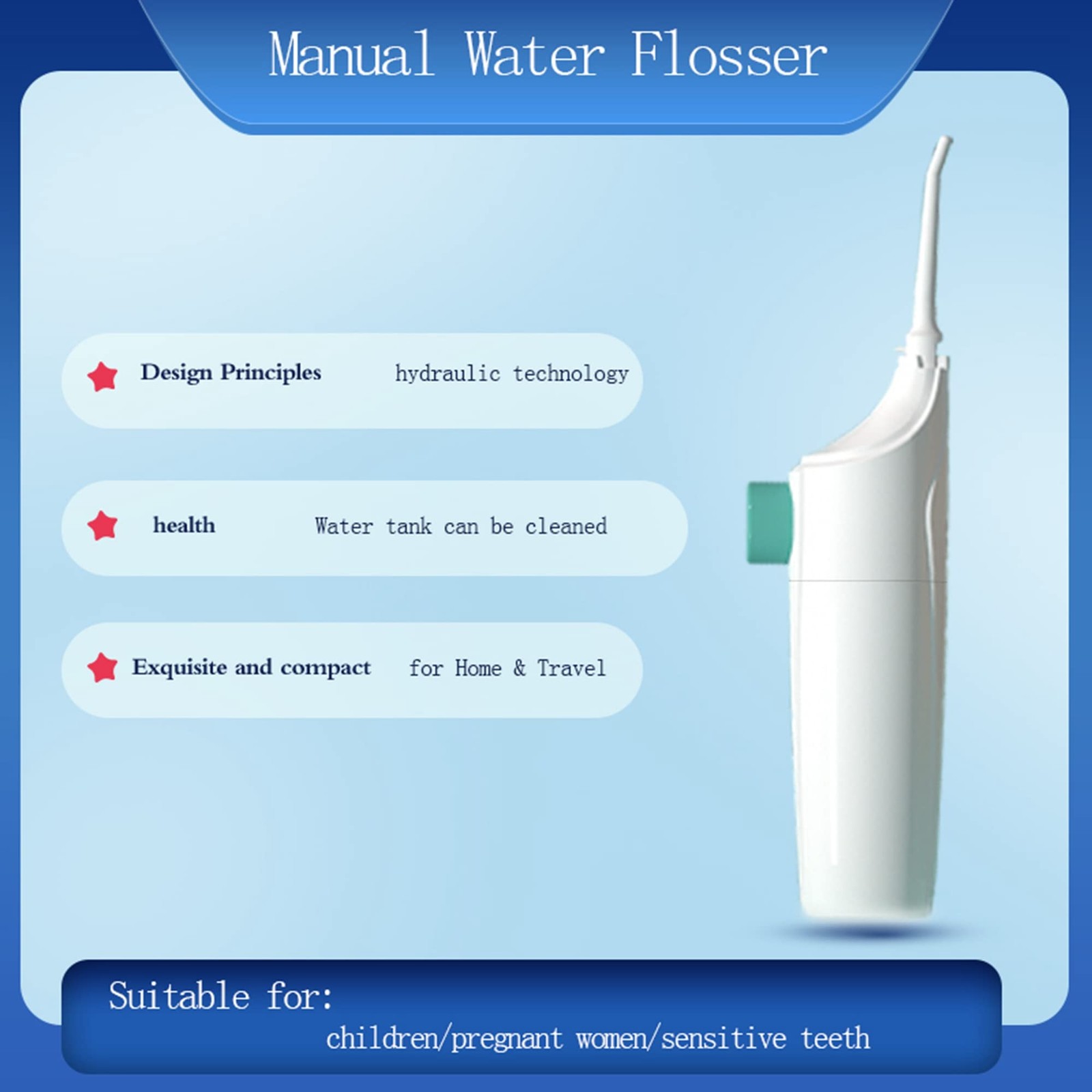 Cordless Water Dental Flosser Non-Electric Simple 1 Count (Pack of 1), White