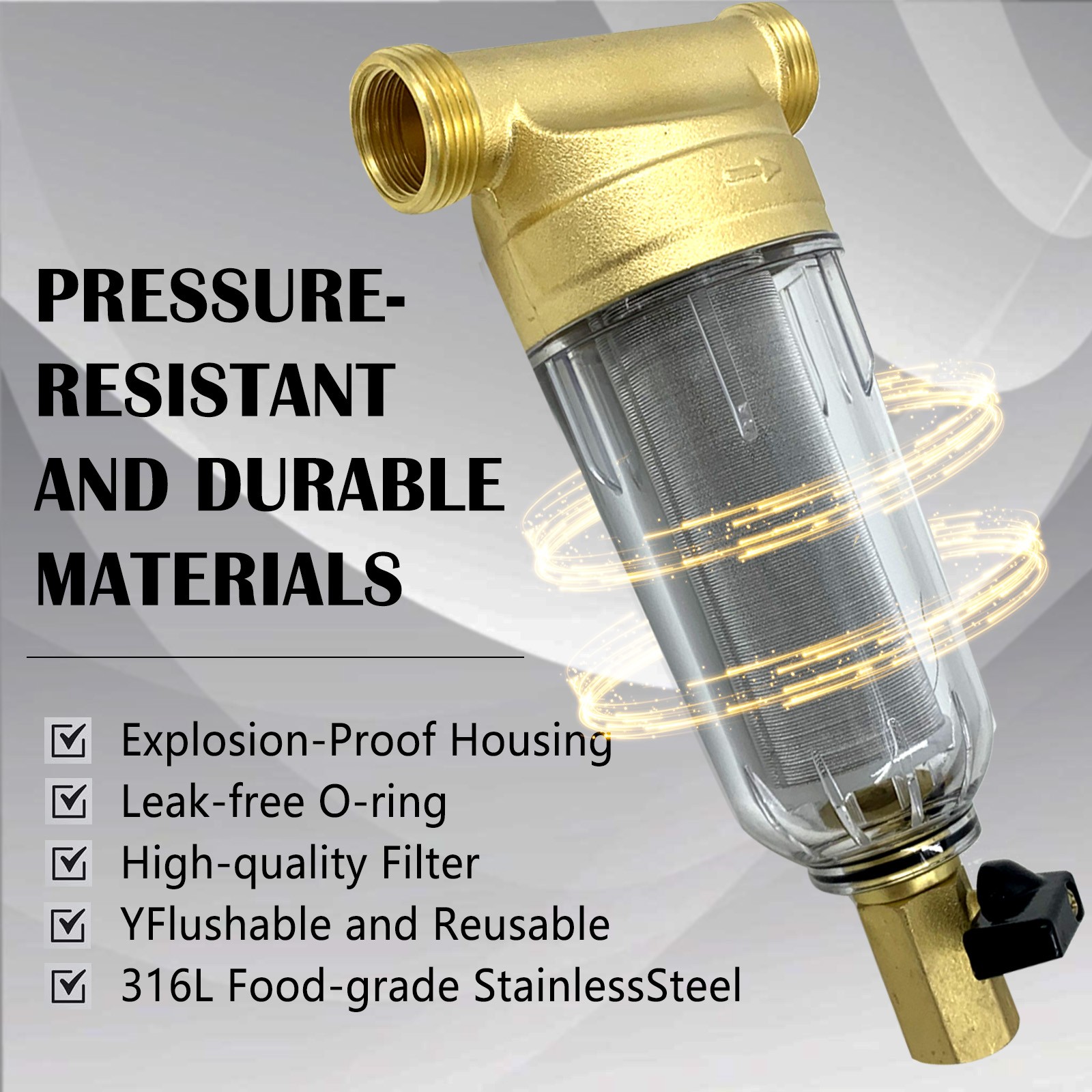 Spin Down Filter Reusable Whole House Sediment Water Filter 1″ MNPT+ 3/4″ FNPT