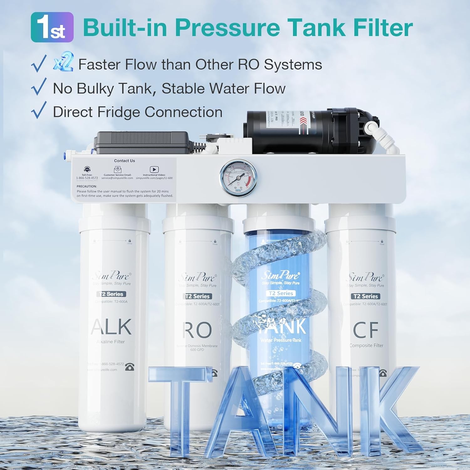 SimPure T2-600A Reverse Osmosis Water Filter System Alkaline Water, NSF/ANSI 58