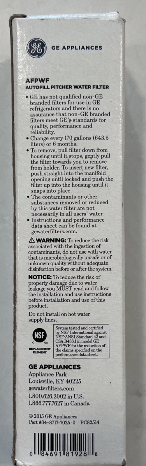 GE AutoFill Pitcher Refrigerator Water Filter 170 Gallons/6 months, AFPWF