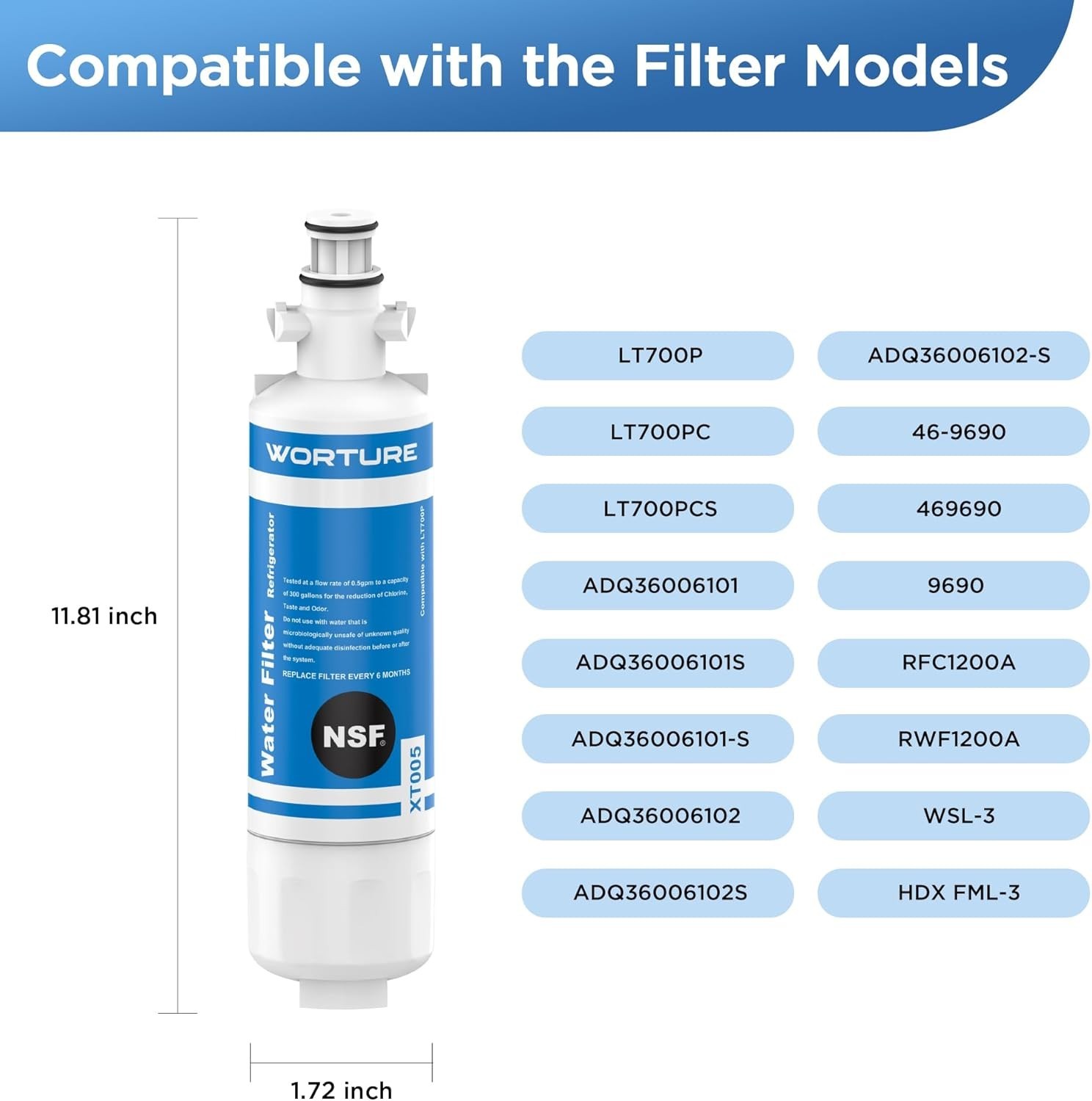 3 Refrigerator Water Filter, NSF 42 Certified, Replacement for LG Fridge Filters