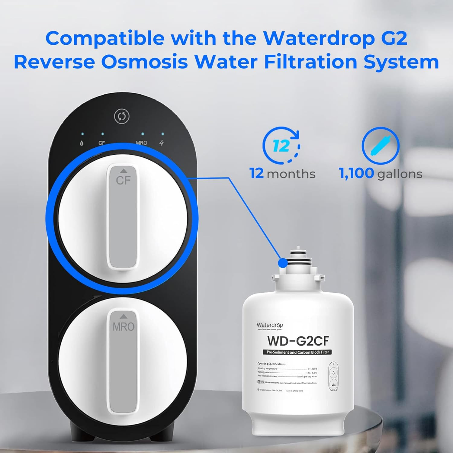 WD-G2CF Filter, Replacement for WD-G2-W, WD-G2-B, WD-G2P600-W Reverse Osmosis…