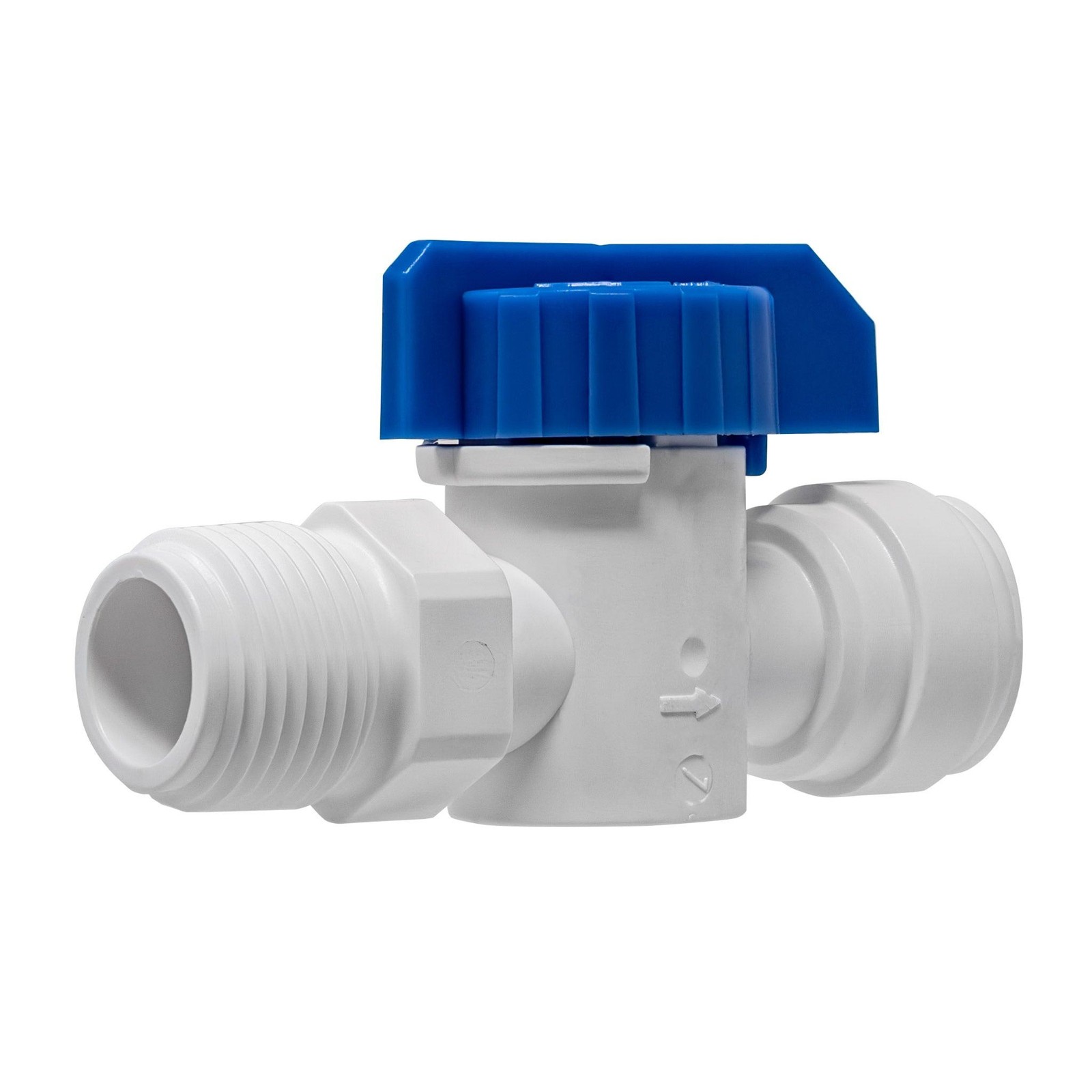 Quick connect in-line ball valve. 3/8″ quick connect x 3/8″ male thread.