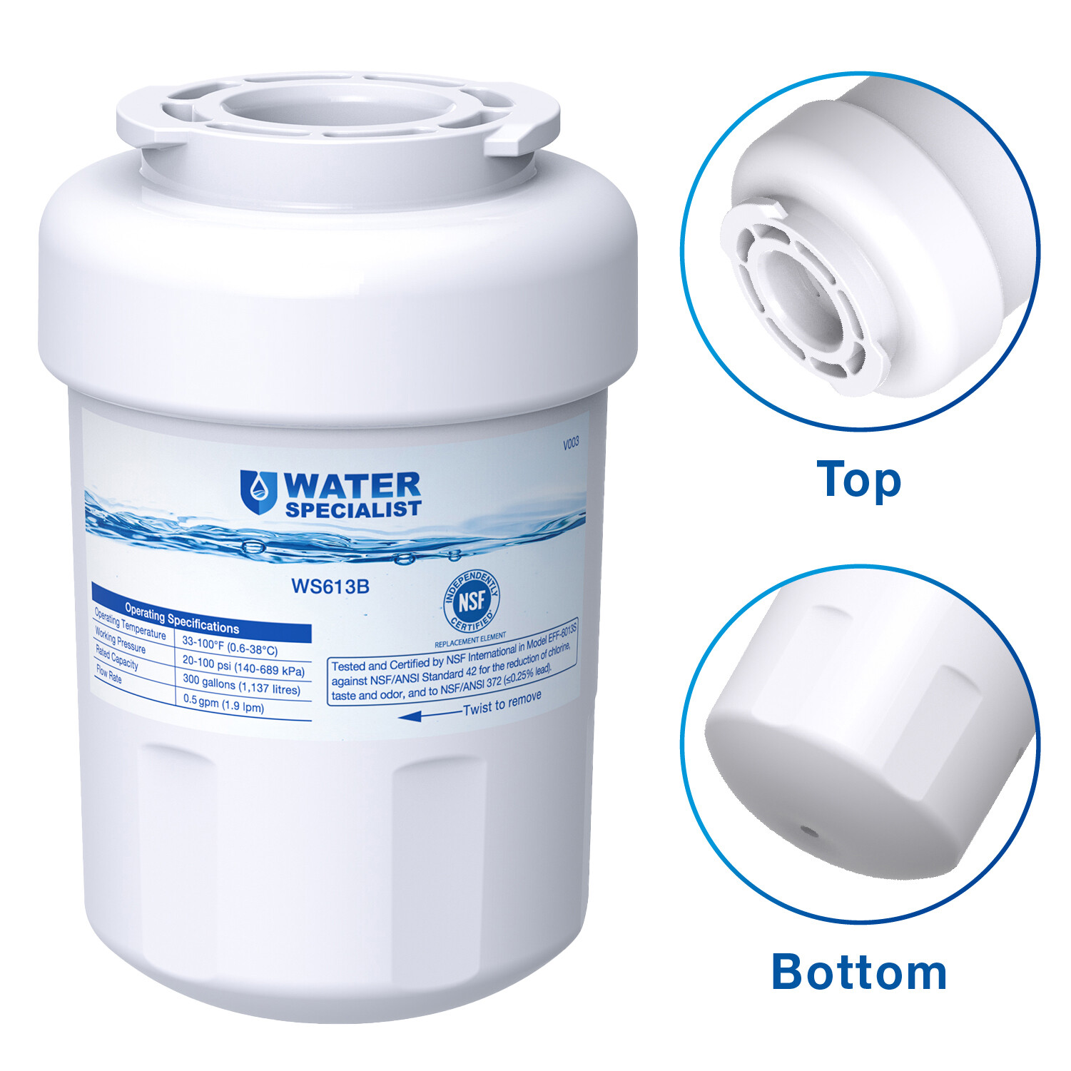 Waterspecialist Refrigerator Water Filter, replacement for GE®MWF®, MWFP(4)