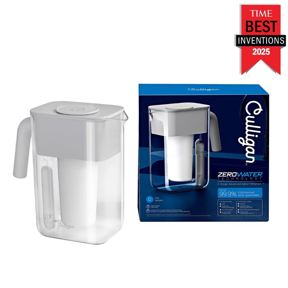 12-Cup Advanced Water Filter Pitcher with Built-In TDS Meter & Ergonomic Handle