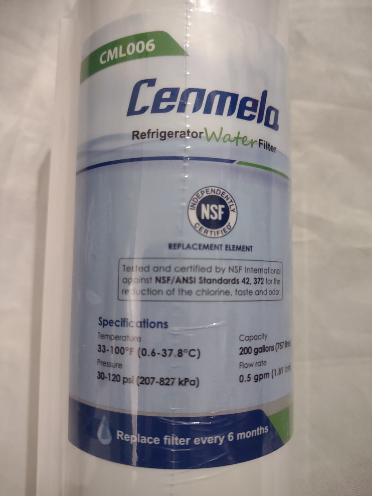 Cenmela Refrigerator Water Filter Replacement Element 30-120 psi CML006