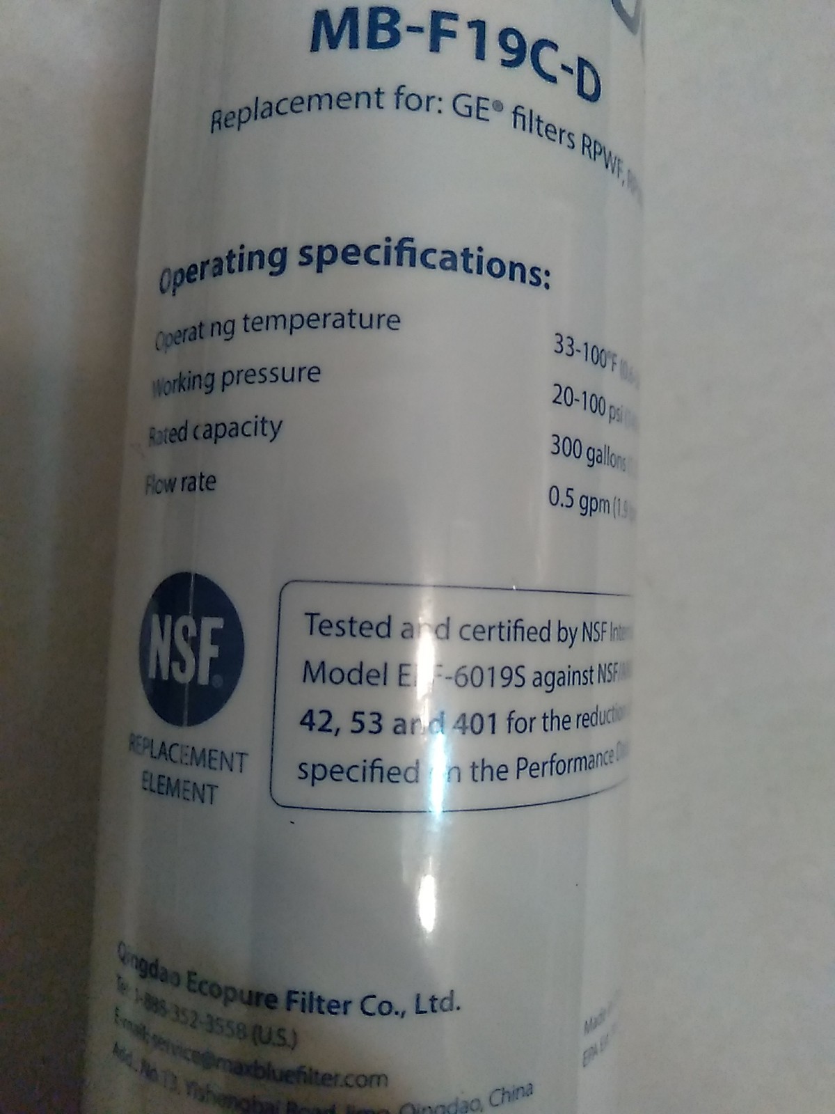 Maxblue MB-F19C-D Refrigerator Water Filter Replacement for GE RPWF RPWFE