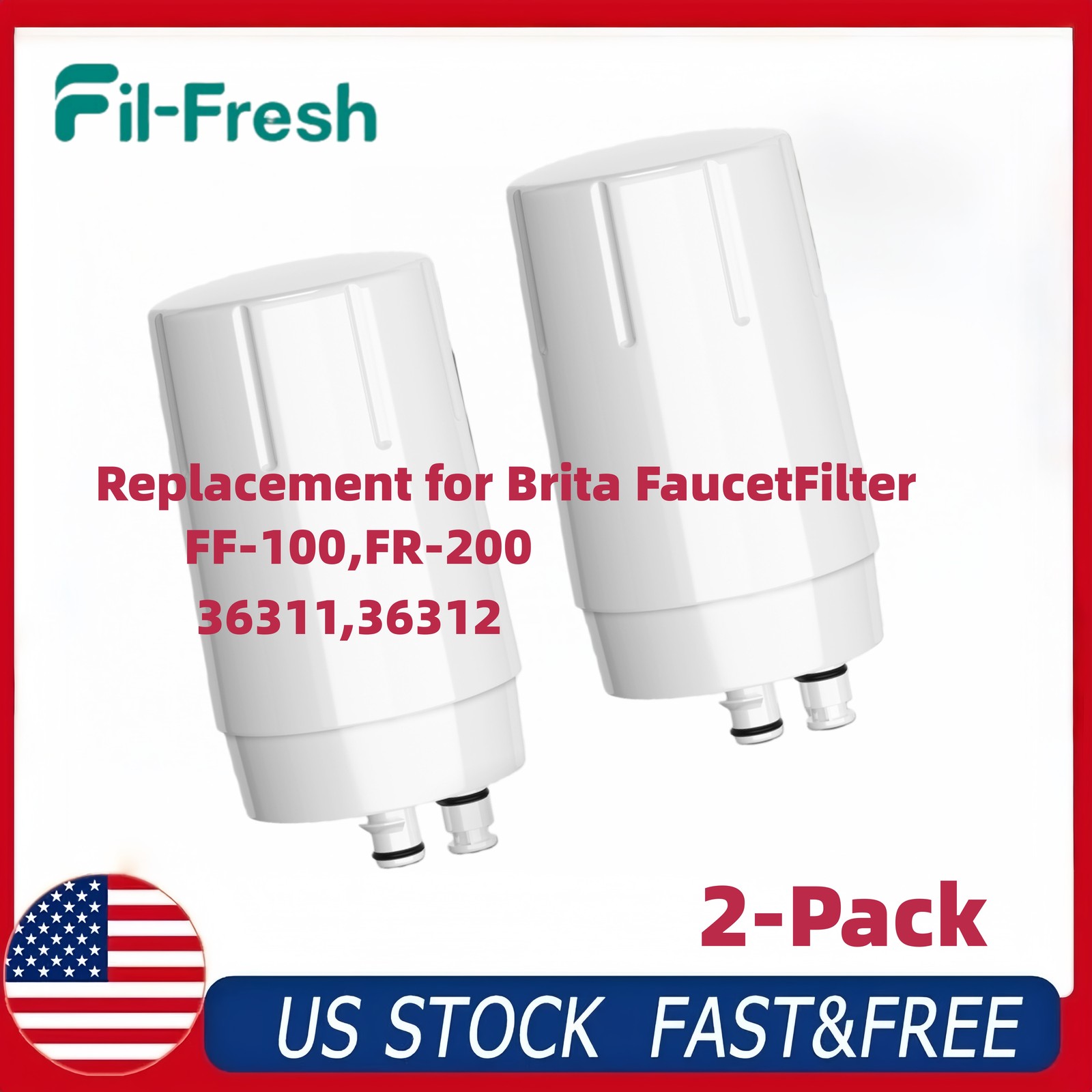 Fil-Fresh 2-PCS Faucet Filter Replacement for Brita FF-100 FR-200 36311 36312 US