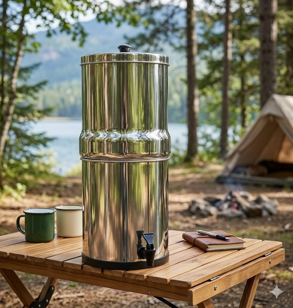 2.25 Gal Stainless Steel Portable Gravity Water Filter w/2 Carbon Fiber Filters