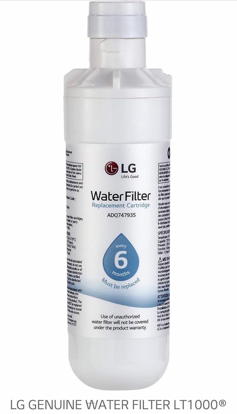 6 Months Genuine LG Water Filter Replacement Cartridge LT1000P/PC/PCS New Sealed
