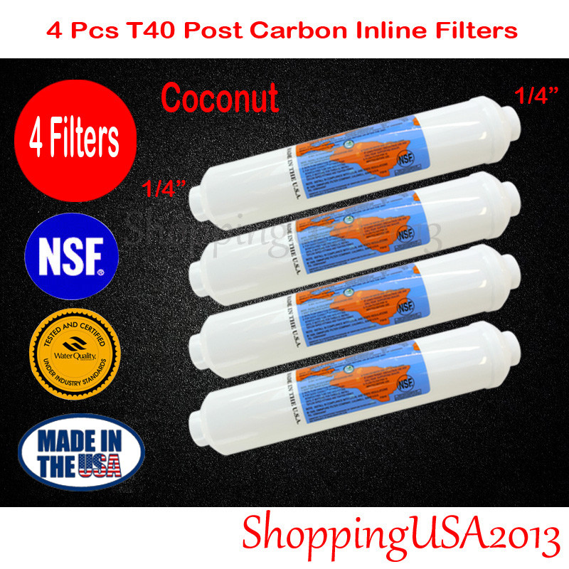 4 Pcs Omnipure T40 1/4″ Post Coconut Inline Carbon Filter 10X2″ RO Water Filter