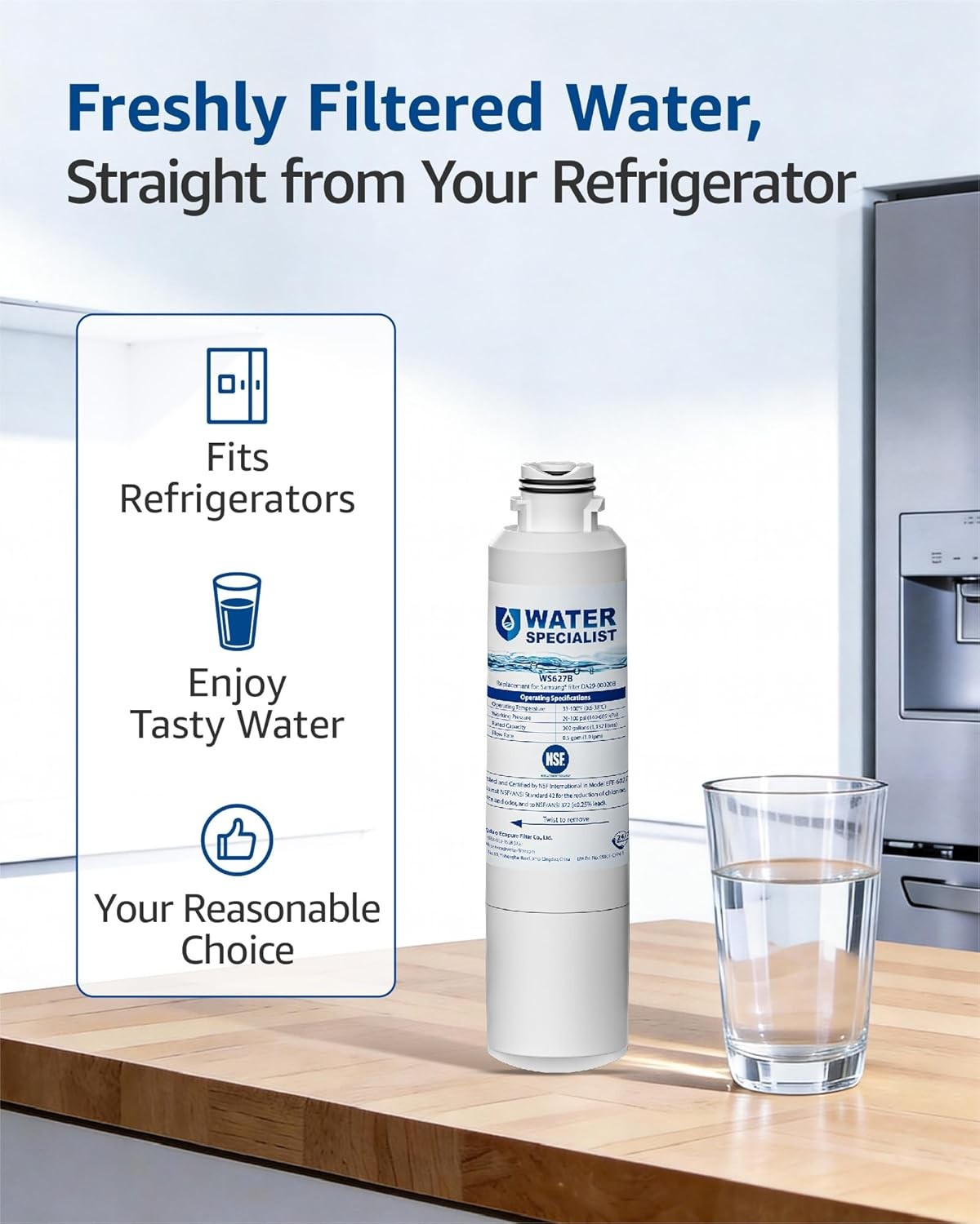Waterspecialist DA29-00020B Fridge Water Filter, Replacement for Samsung HAF-CIN