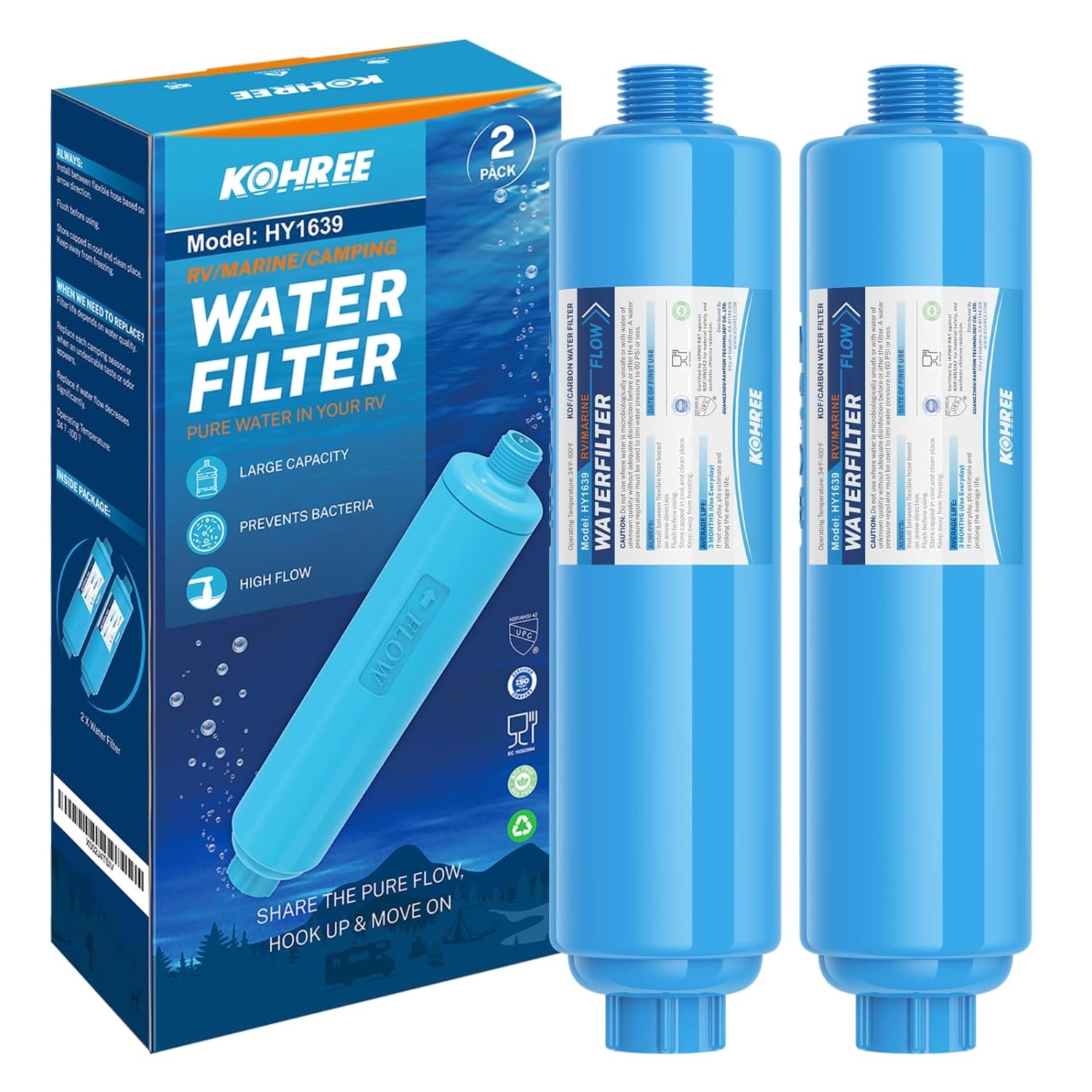 Carbon Fiber Water Filter 2-Pack – NSF Certified for Clean Outdoor Water