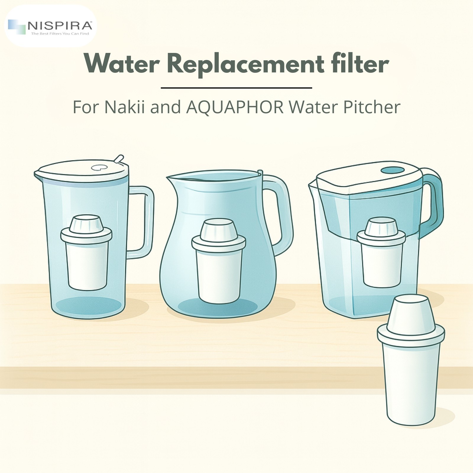 Nispira Water Filter Replacement for Nakii and Aquaphor Water Pitcher, 4 Packs