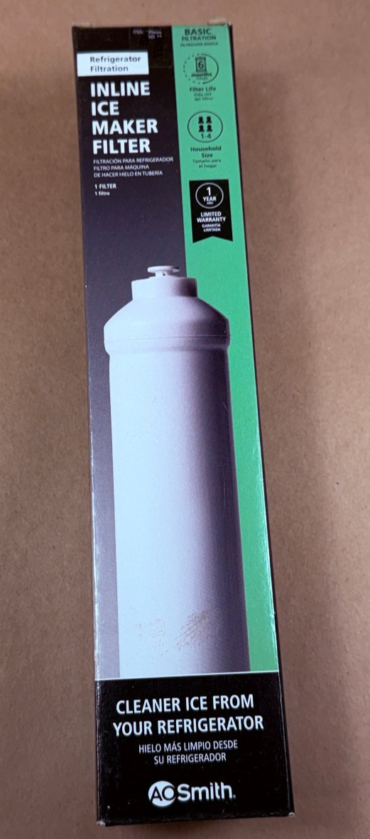 AO Smith Inline Ice Maker Filter Push-In Fitting 2” X 10”; Model #: AO-IM *NEW*