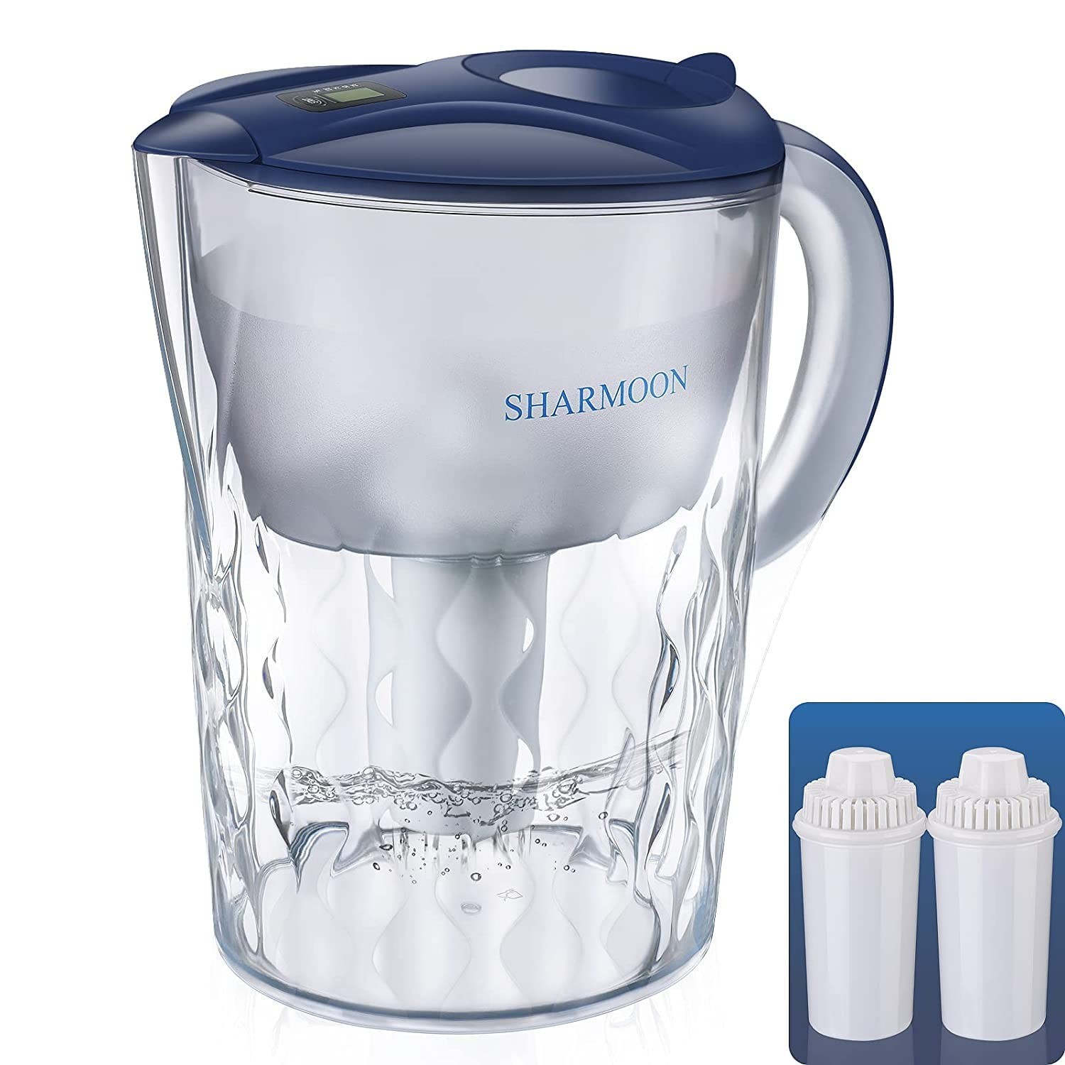 Water Filter Pitcher 10 Cup 3.5L LCD Display BPA Free Blue Open Box 2 Filters