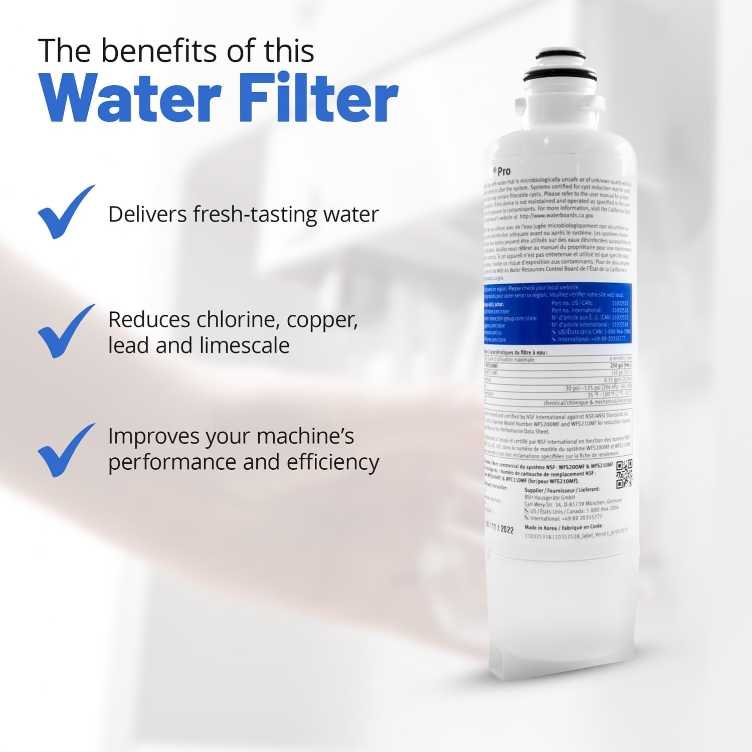 2xReplacement Water Filter For Bosch Uitra Clarity Pro WFC100MF, WFS200MF, WFC11