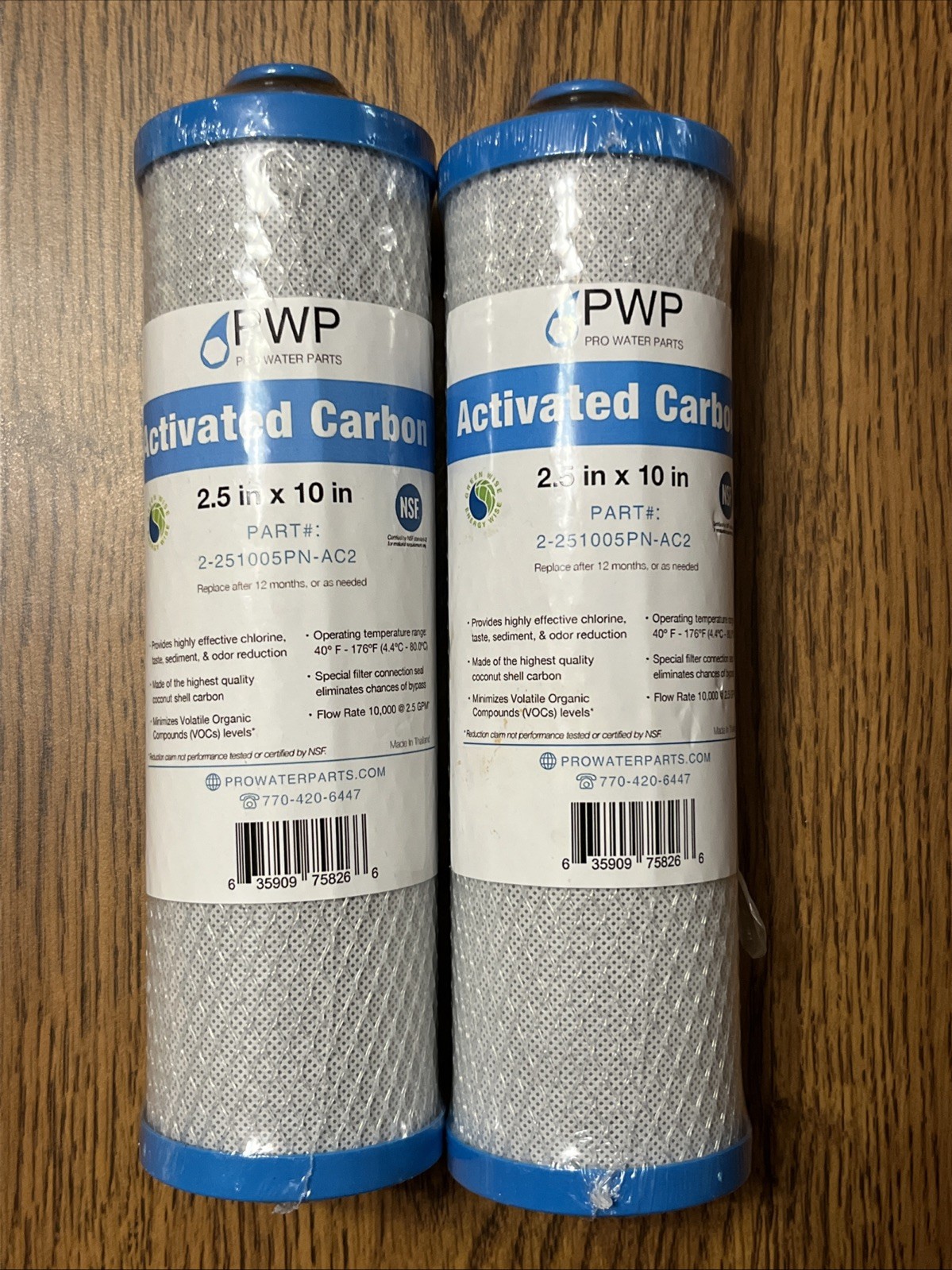 2-RV Water Filter Activated Carbon Block Push-Nipple Cartridge OEM 2.5 x 10″