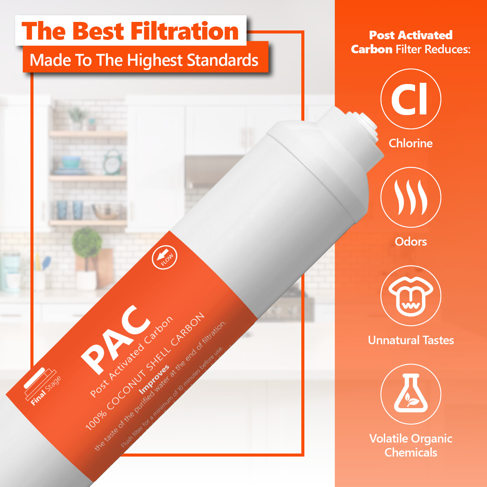 Post Activated Carbon Water Filter Replacement – inline 5 Micron – PAC 4 Pack
