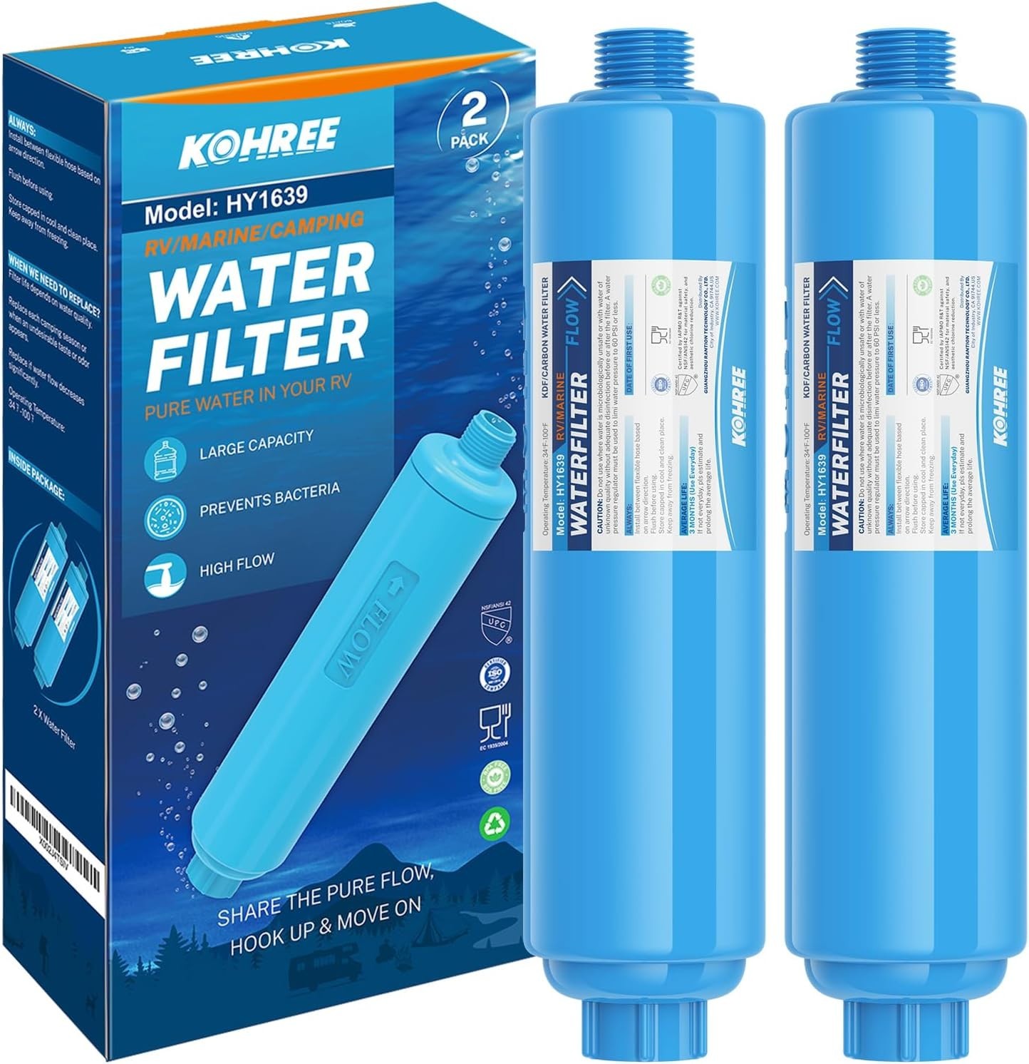 2 Pack Inline Water Filter – Protects Against Impurities for RV, Marine & Garden