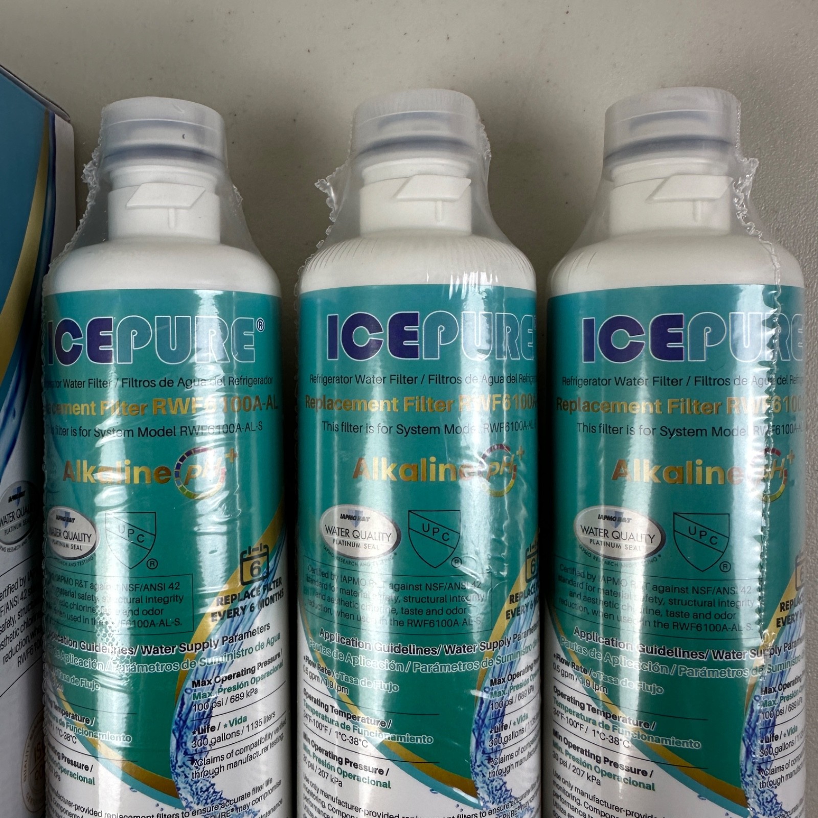 3 PACK ICEPURE Alkaline BORPLFTR50 Water Filter Bosch Ultra Clarity RWF6100A-AL