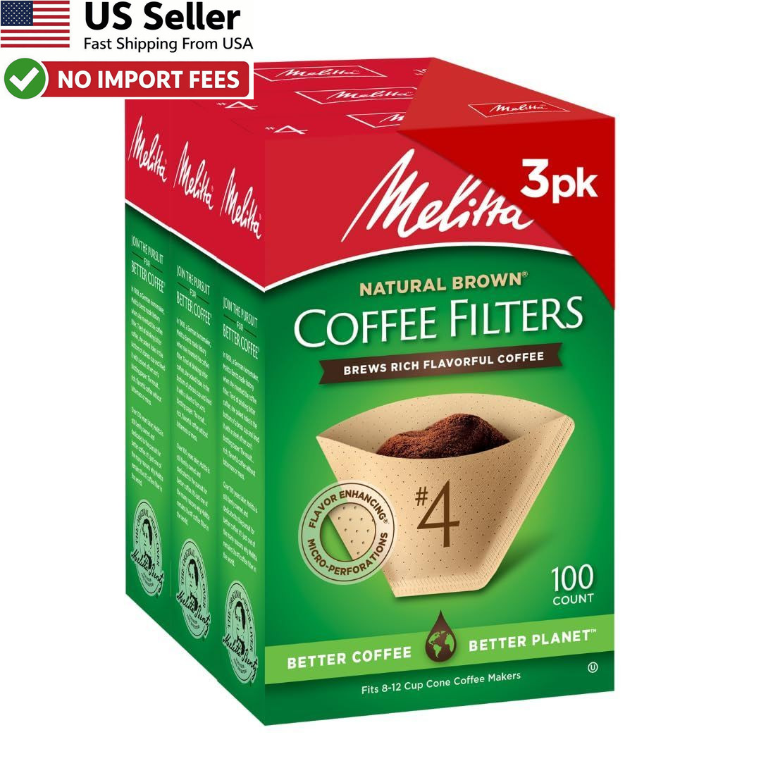 Melitta #4 Coffee Filters Unbleached 8-12 Cup 100 Count Pack of 3 FROM USA