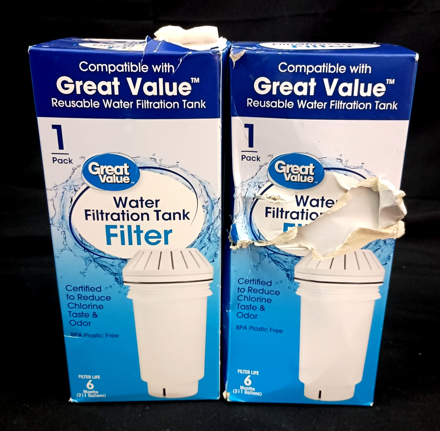 2- Pack GREAT VALUE Replacement Water Filters GVWF – New Filters – Rough Boxes