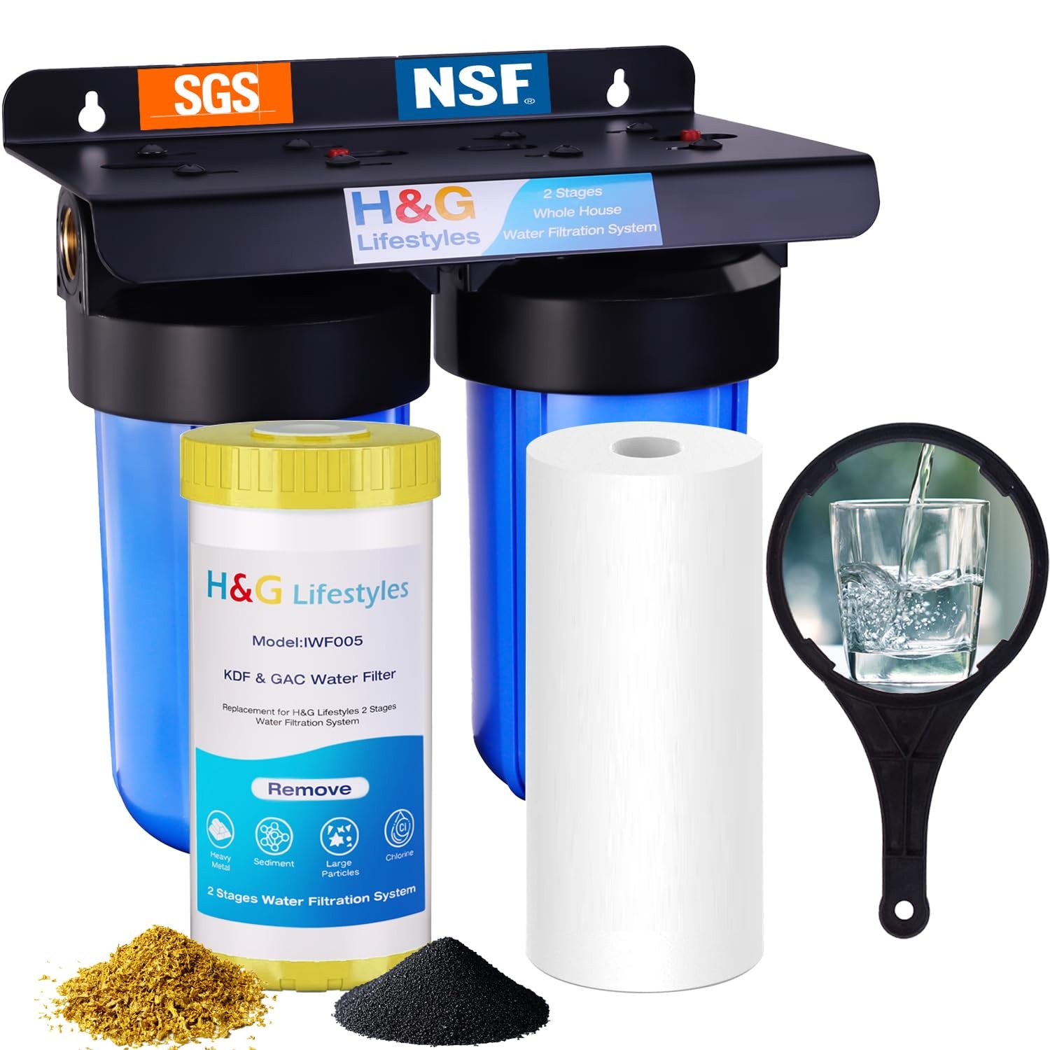 2-Stage Whole House Water Filtration System, GAC KDF 58 Filter and PP Cotton …