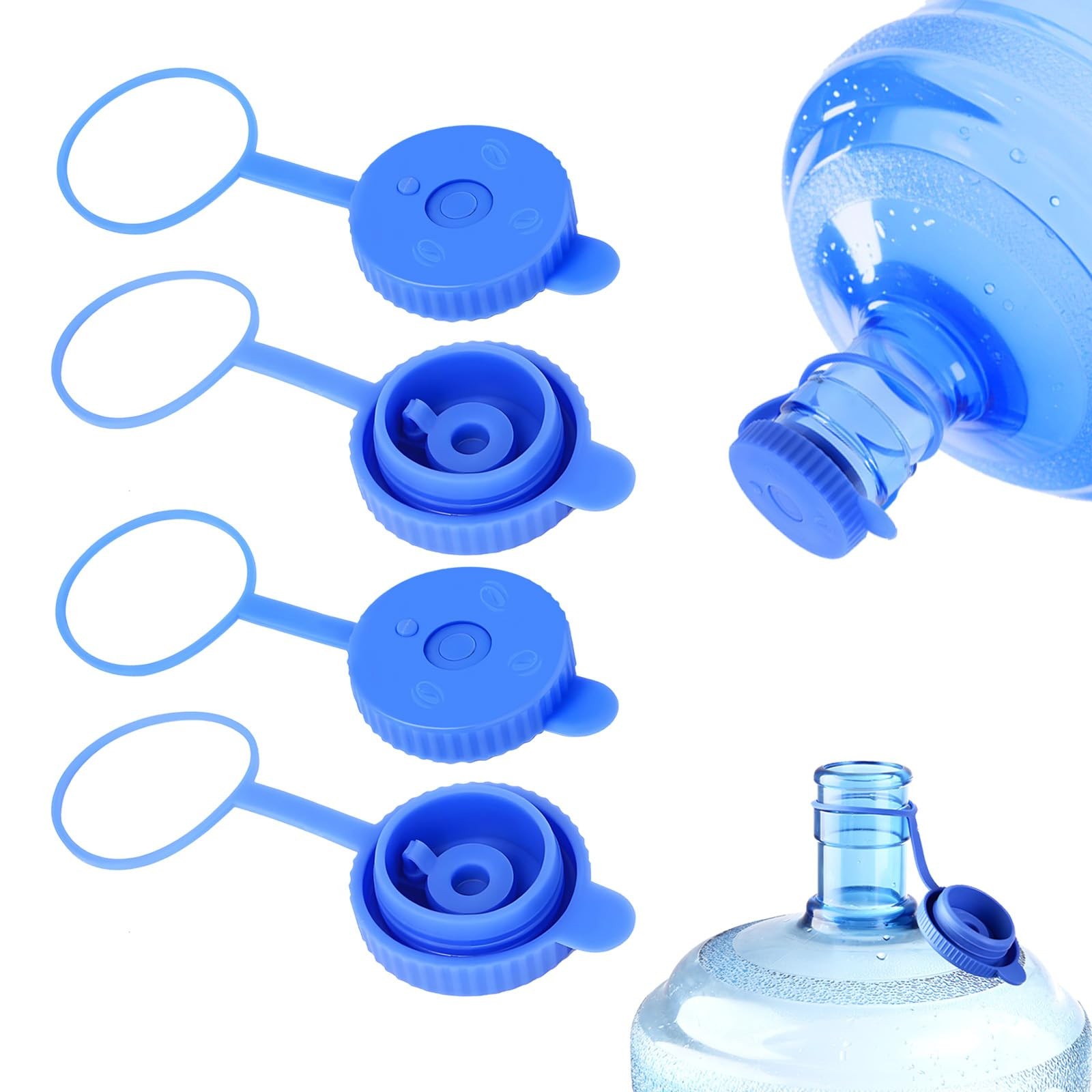 Simpldell 4 Pack Reusable Water Jug Caps for 3 & 5 Gallon Bottles, 55mm Blue