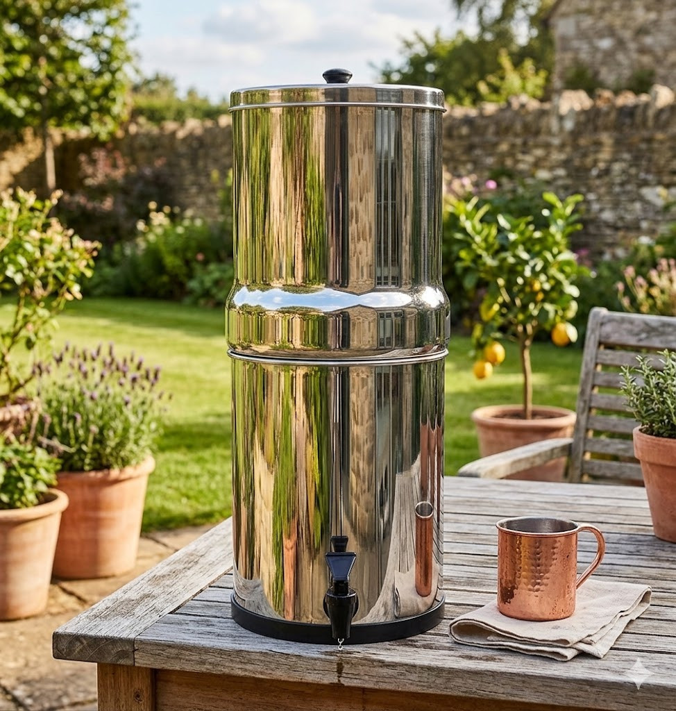 2.25 Gal Stainless Steel Portable Gravity Water Filter w/2 Carbon Fiber Filters