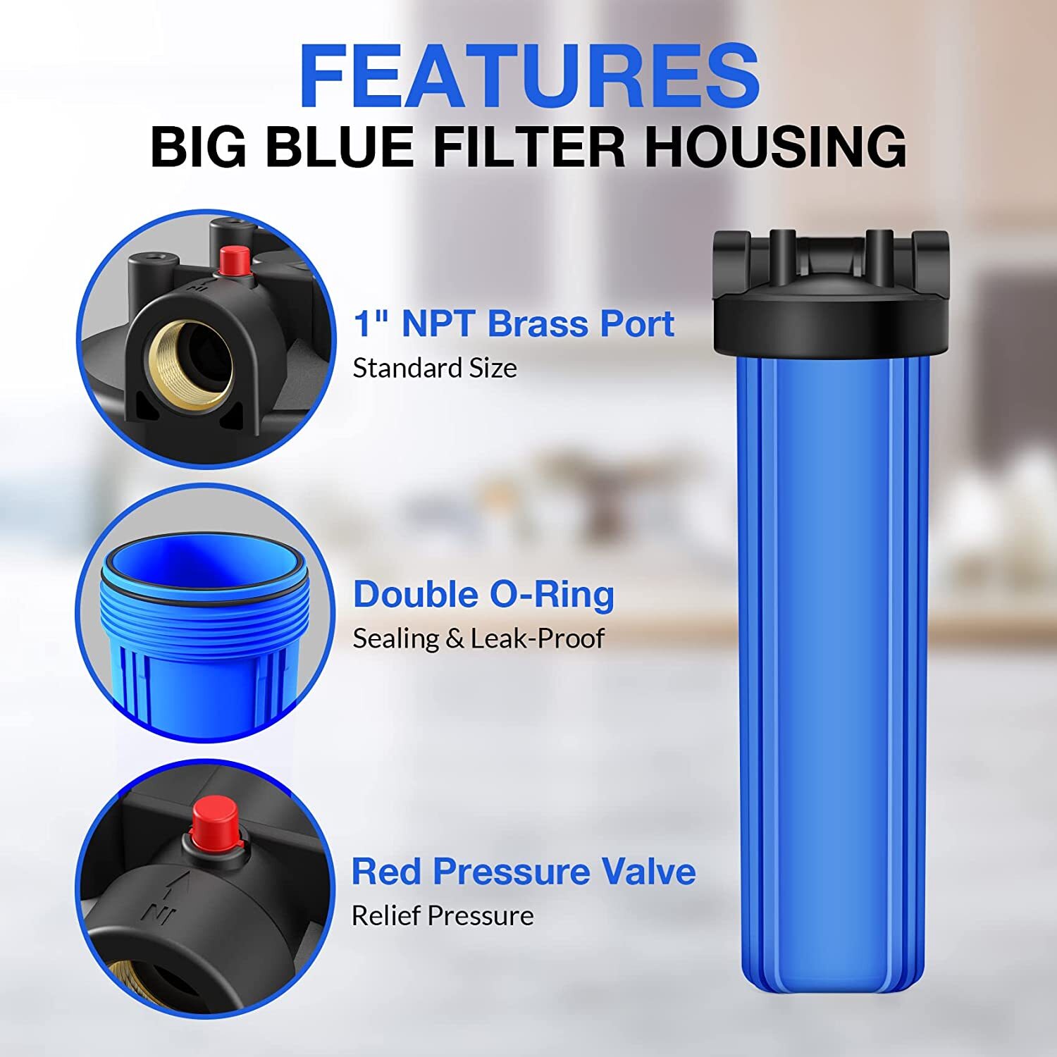 20″ x 4.5″ Big Blue Whole House Water Filter Housing Filtration System Cartridge