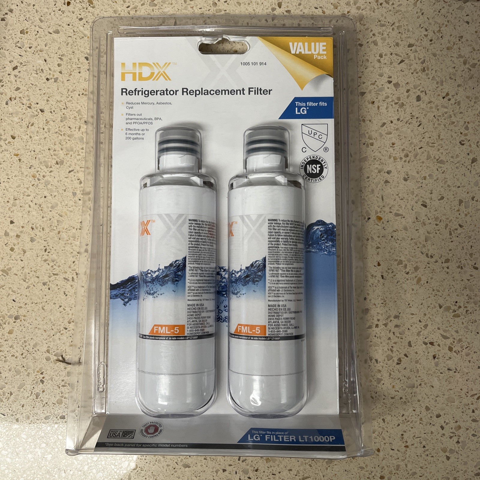 HDX FML-5 Refrigerator Water Filter Replacement for LG Model LT1000P (2-Pack)